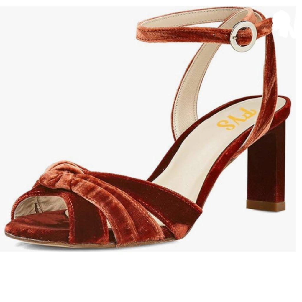 Fys Red Knot Peep Toe Sandals Ankle Strap Block High Heels Elegant Ballroom Shoe